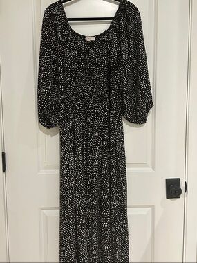LOFT Dotted Smocked Waist Midi Dress size XL